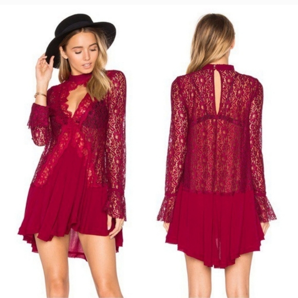 Free People Dresses & Skirts - HOST PICK Free People burgundy tunic long sleeve mini dress